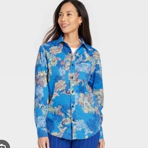 Houston White Long Sleeve Button Down Floral Blouse